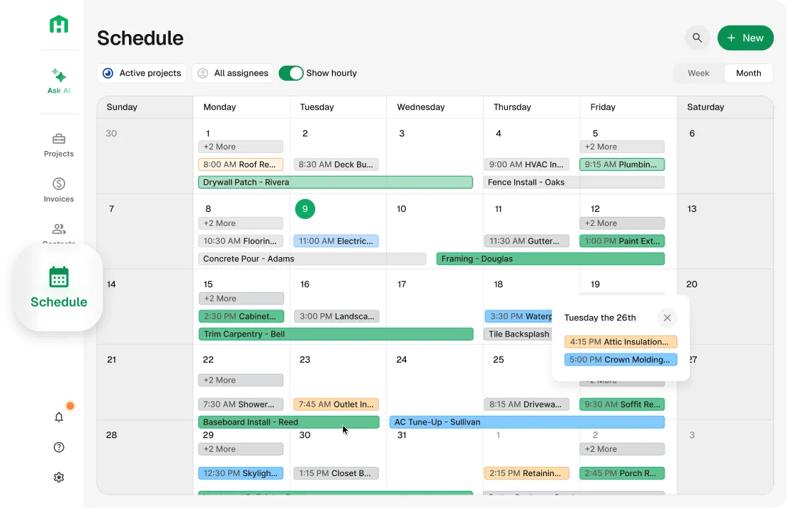 AI Scheduling interface