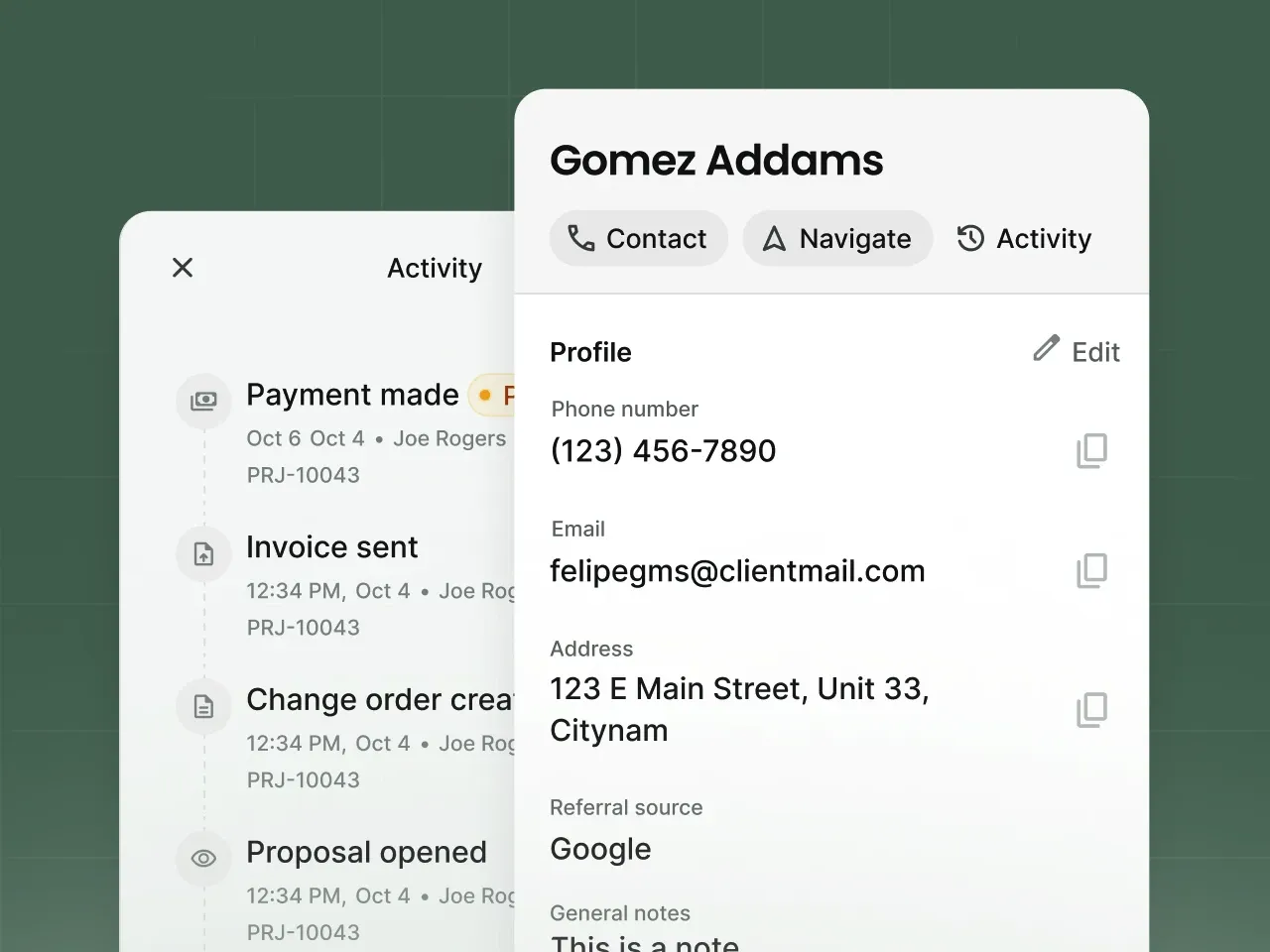 Centralized CRM screenshot
