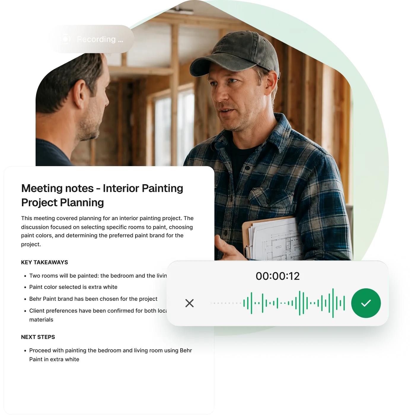 Handoff meeting transcription interface
