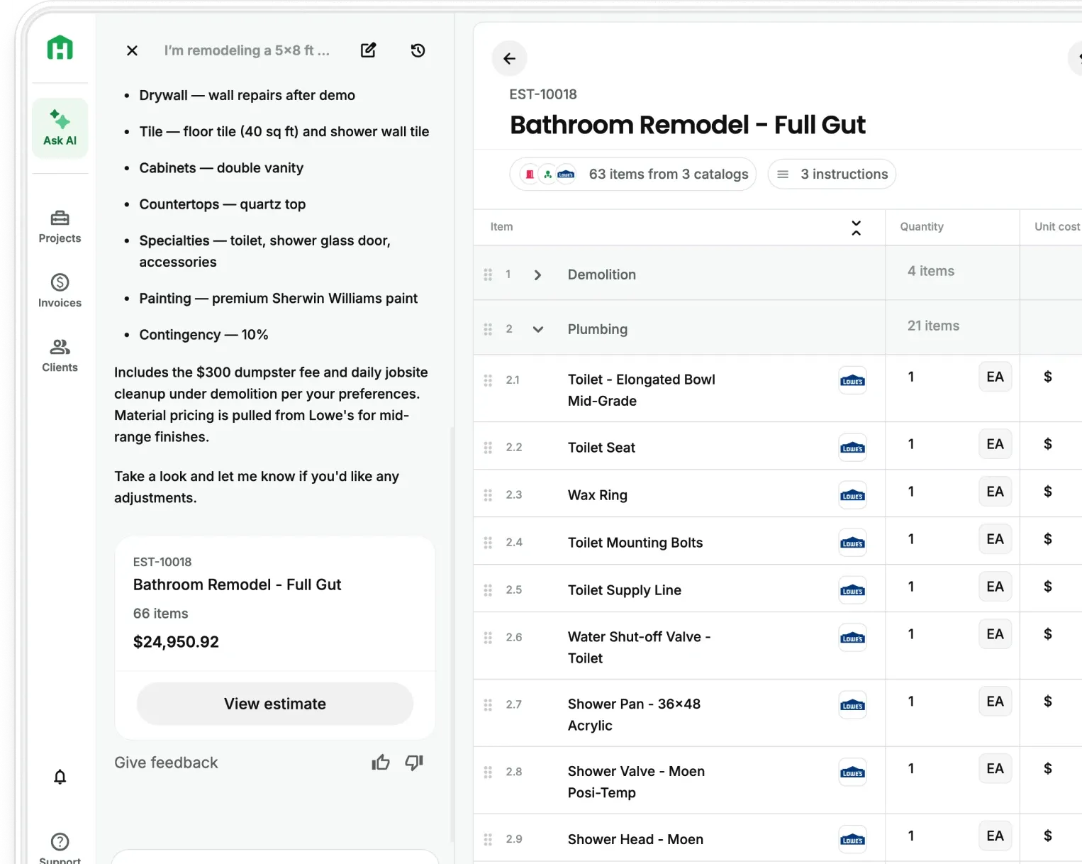 Handoff project schedule view