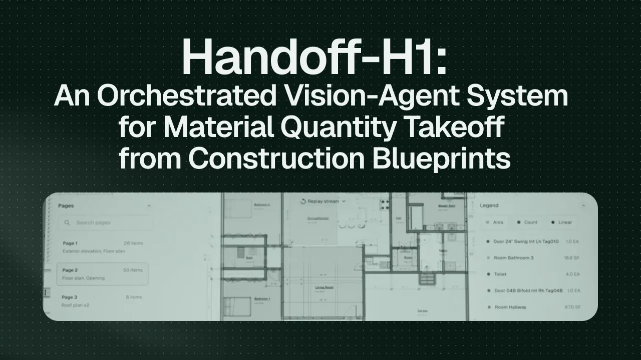 Handoff-H1: An Orchestrated Vision-Agent System for Material Quantity Takeoff from Construction Blueprints
