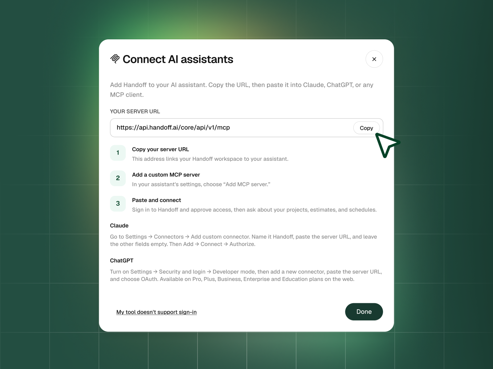 Handoff app screenshot