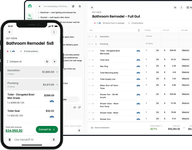 Handoff modern estimate and project view